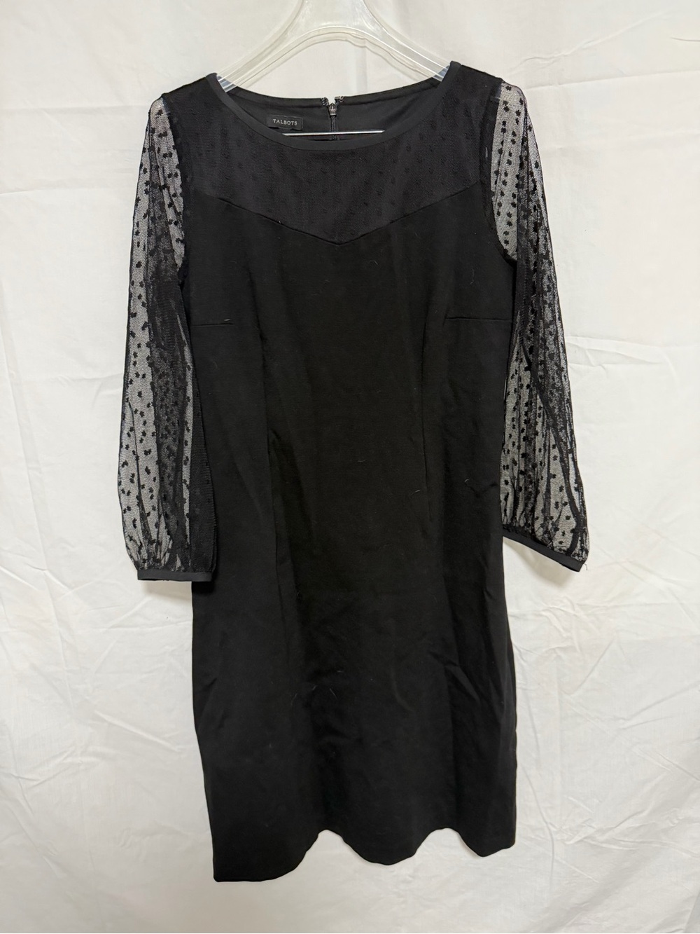 Talbots Black Sheer Dot-Sleeve Long Sleeve Dress